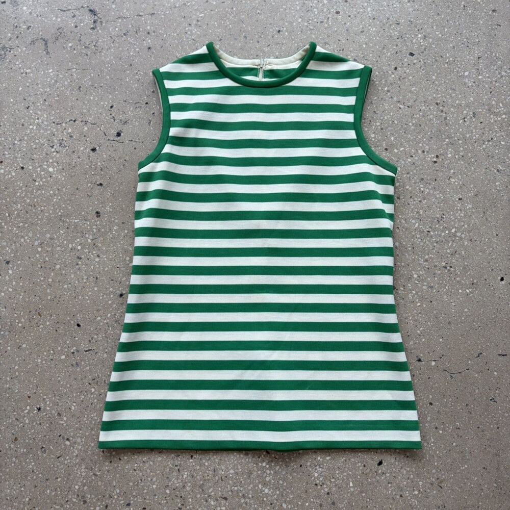 Vintage 70s Green/White Striped Back Zip Tank Top